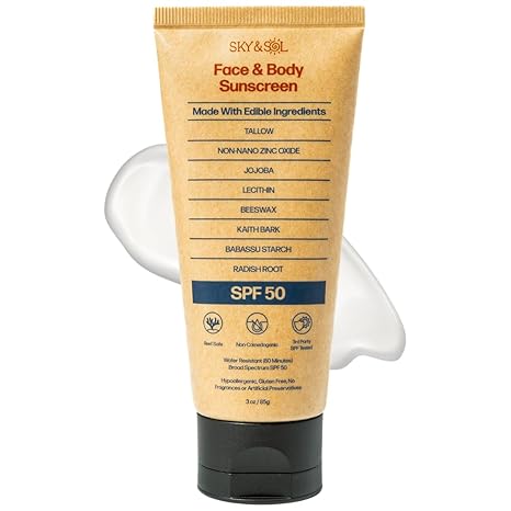 Sky and Sol Mineral Sunscreen SPF 50 | With Grass-Fed Tallow & Zinc Oxide | Non-Greasy Formula for Face & Body | Made Without Reef-Harming UV Filters
