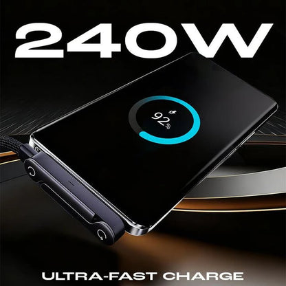 📢📢50% OFF !! ⏰⚡2-in-1 Invisible Holder Charger Cable – 240W Fast Charging Cord with Built-In Phone Stand