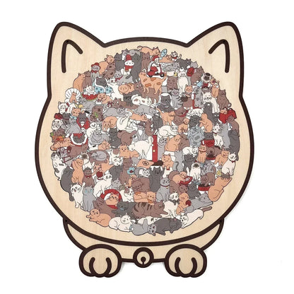 🎁Christmas Sale 50% OFF🎅135-Piece Morandi-Colored Cat Shaped Wooden Jigsaw Puzzle