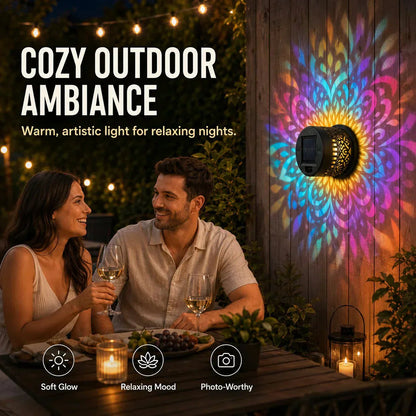 🎁2026 New Arrivals💥Solar Mandala Wall Light Outdoor Garden Fence Projector Lamp Patio Ambient Decor
