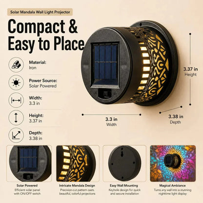🎁2026 New Arrivals💥Solar Mandala Wall Light Outdoor Garden Fence Projector Lamp Patio Ambient Decor