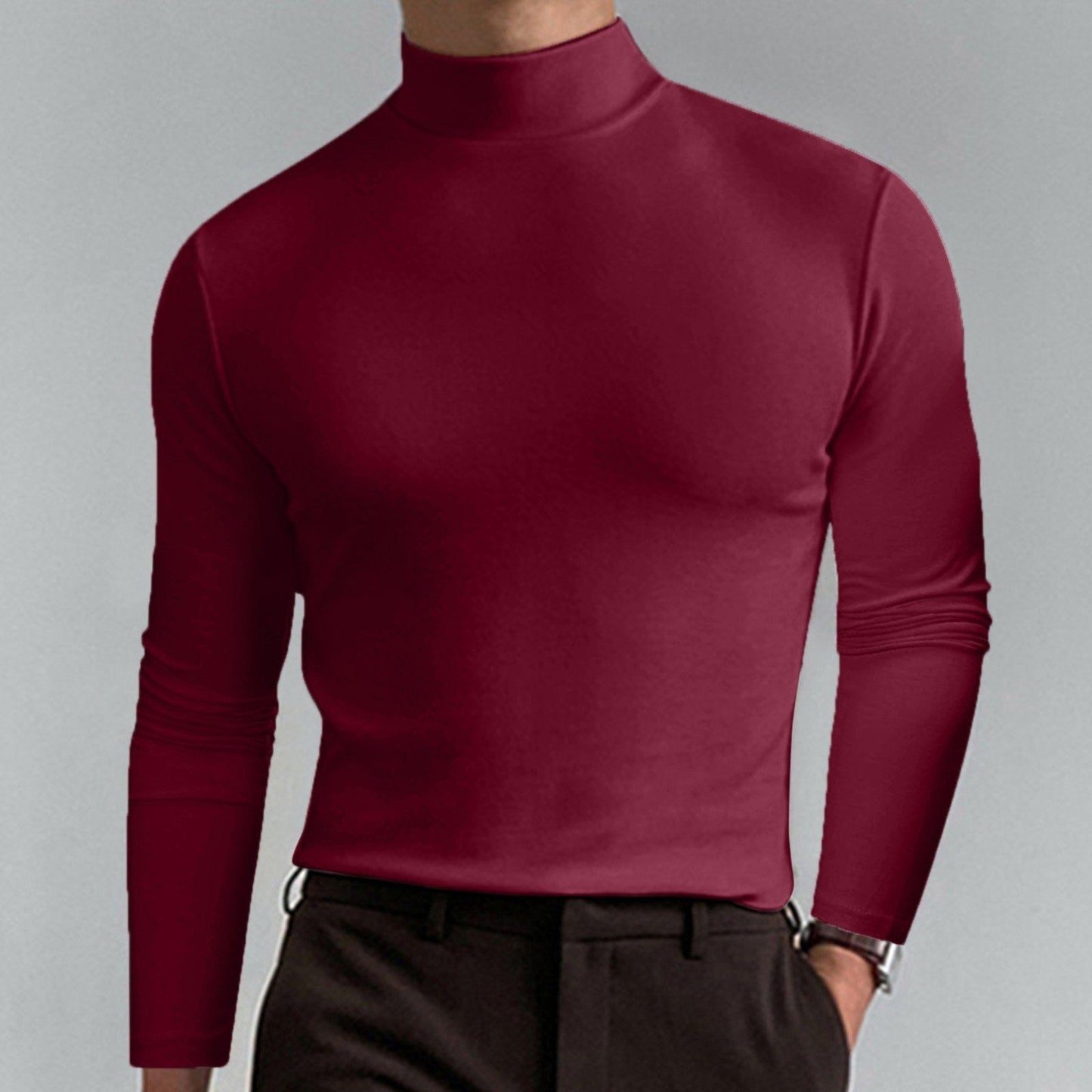 🔥 Men's High Neck Slim Fit T-Shirt - Stretchy & Breathable for Gym or Casual, Modern Style & Comfort 🏃‍♂️📦