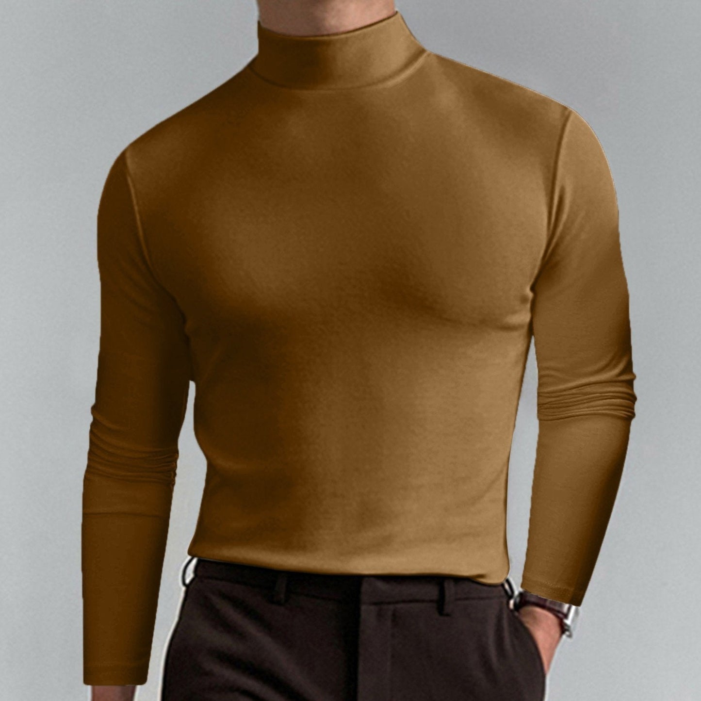 🔥 Men's High Neck Slim Fit T-Shirt - Stretchy & Breathable for Gym or Casual, Modern Style & Comfort 🏃‍♂️📦