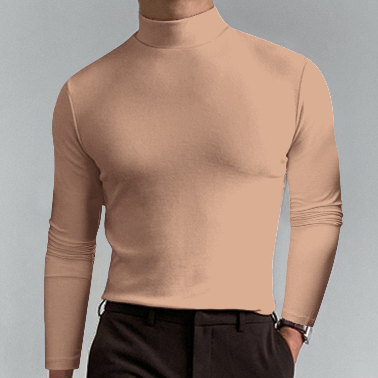 🔥 Men's High Neck Slim Fit T-Shirt - Stretchy & Breathable for Gym or Casual, Modern Style & Comfort 🏃‍♂️📦