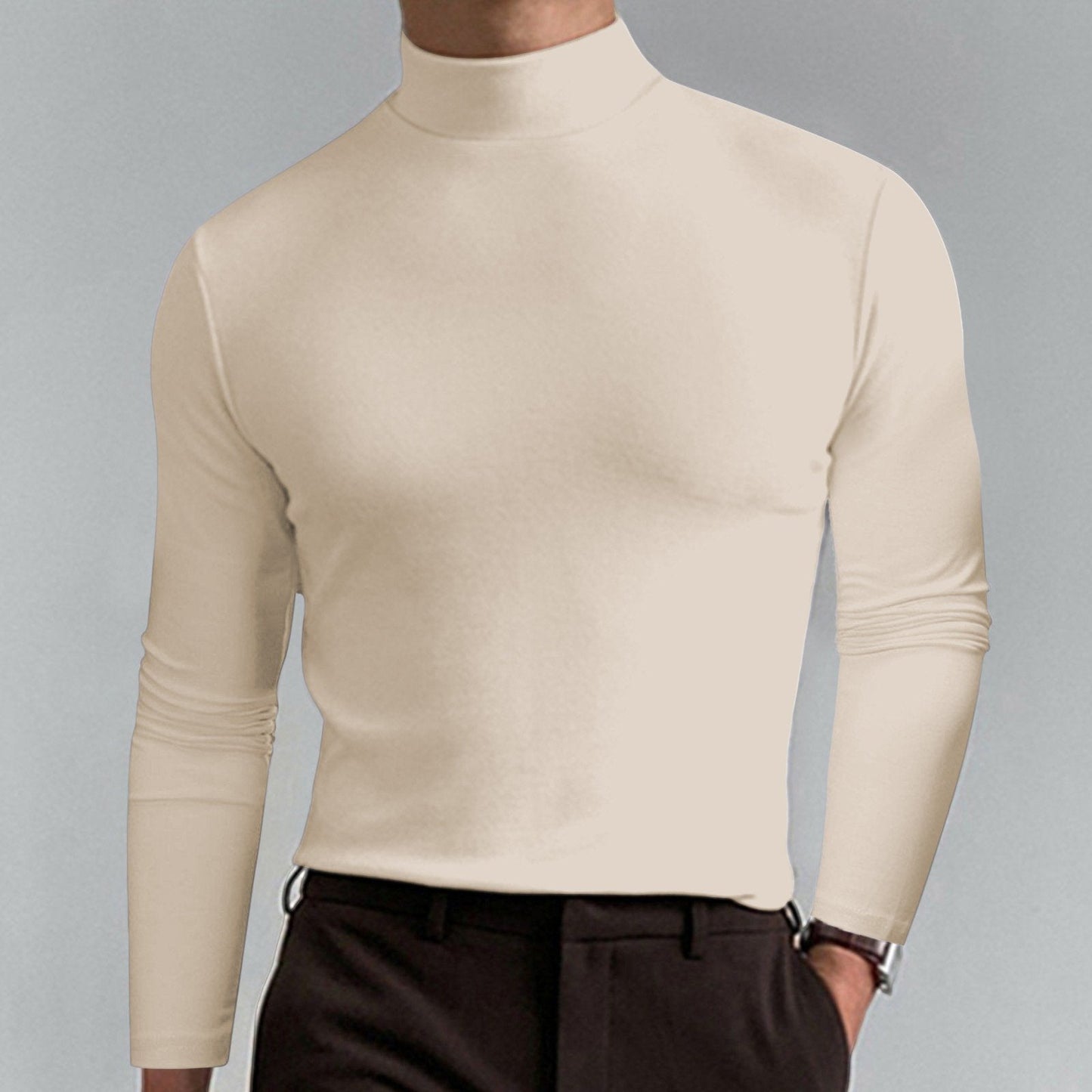 🔥 Men's High Neck Slim Fit T-Shirt - Stretchy & Breathable for Gym or Casual, Modern Style & Comfort 🏃‍♂️📦
