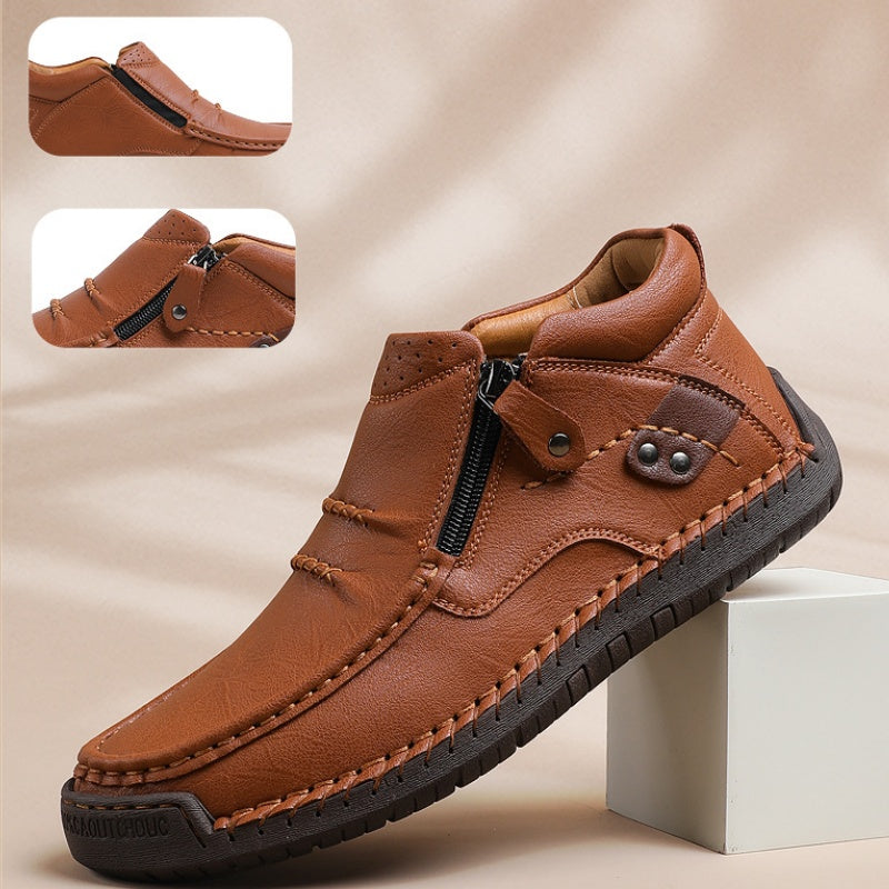 ⏰Limited Time Sale 50% OFF-Men’s Handmade Premium Leather Slip-On Driving Boots – Wide Toe, Arch Support, Waterproof, Pressure Relief, Non-Slip Sole for Casual, Travel & Outdoor